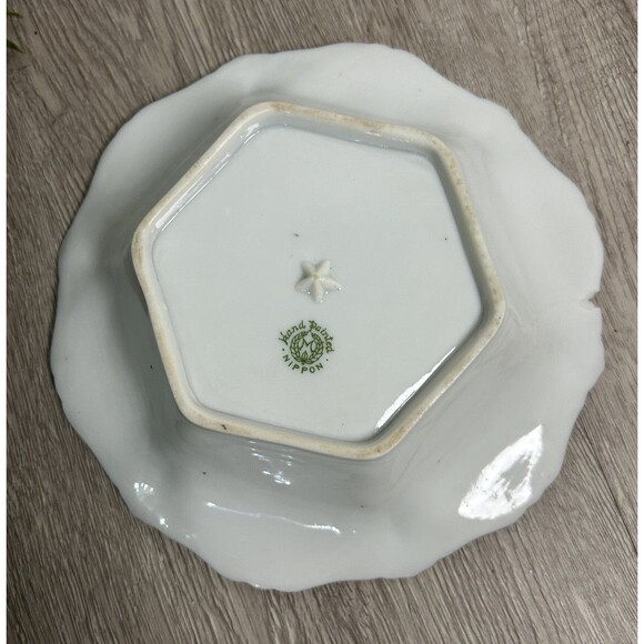 Antique Nippon Morimura Hand Painted Serving Bowl Pink Floral Gold Trim CHIP - Picture 6 of 8